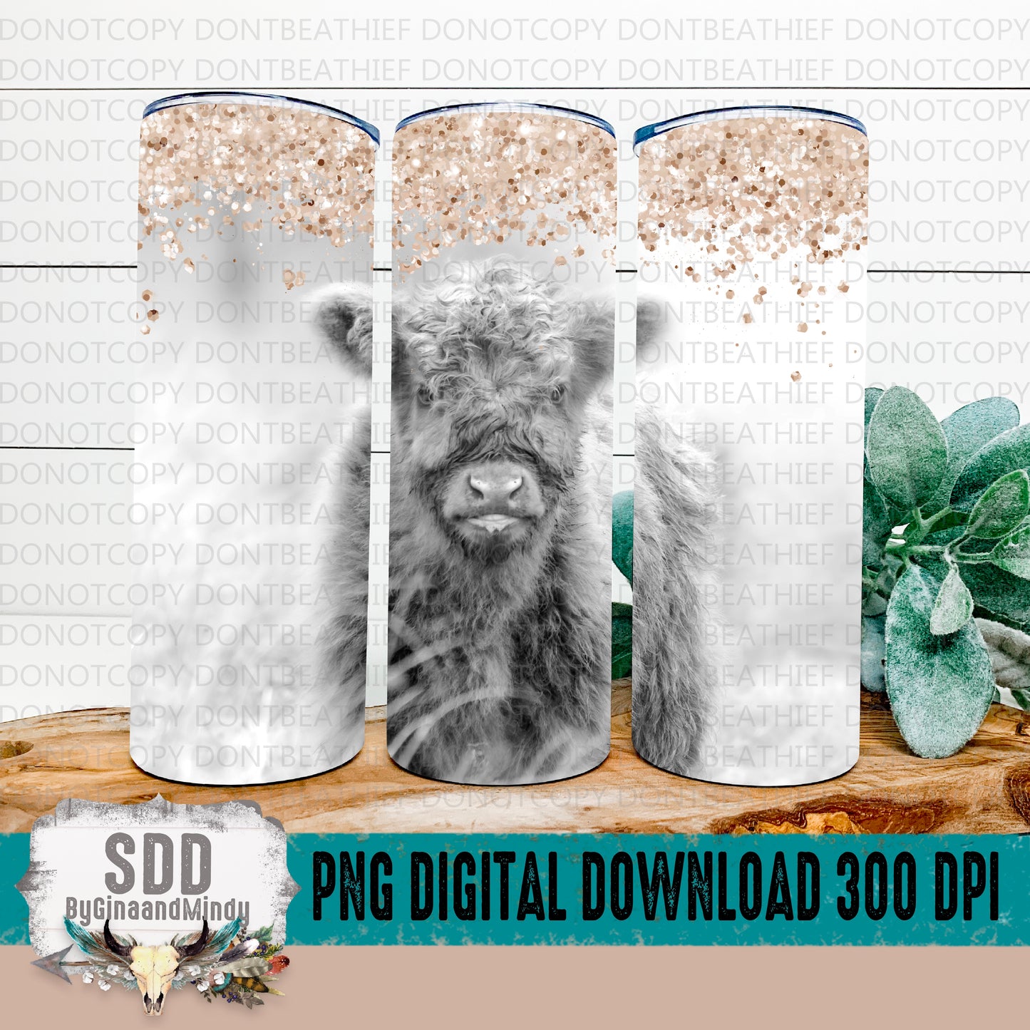 Mini Glitzy Highland Cow Digital 20 oz Tumbler