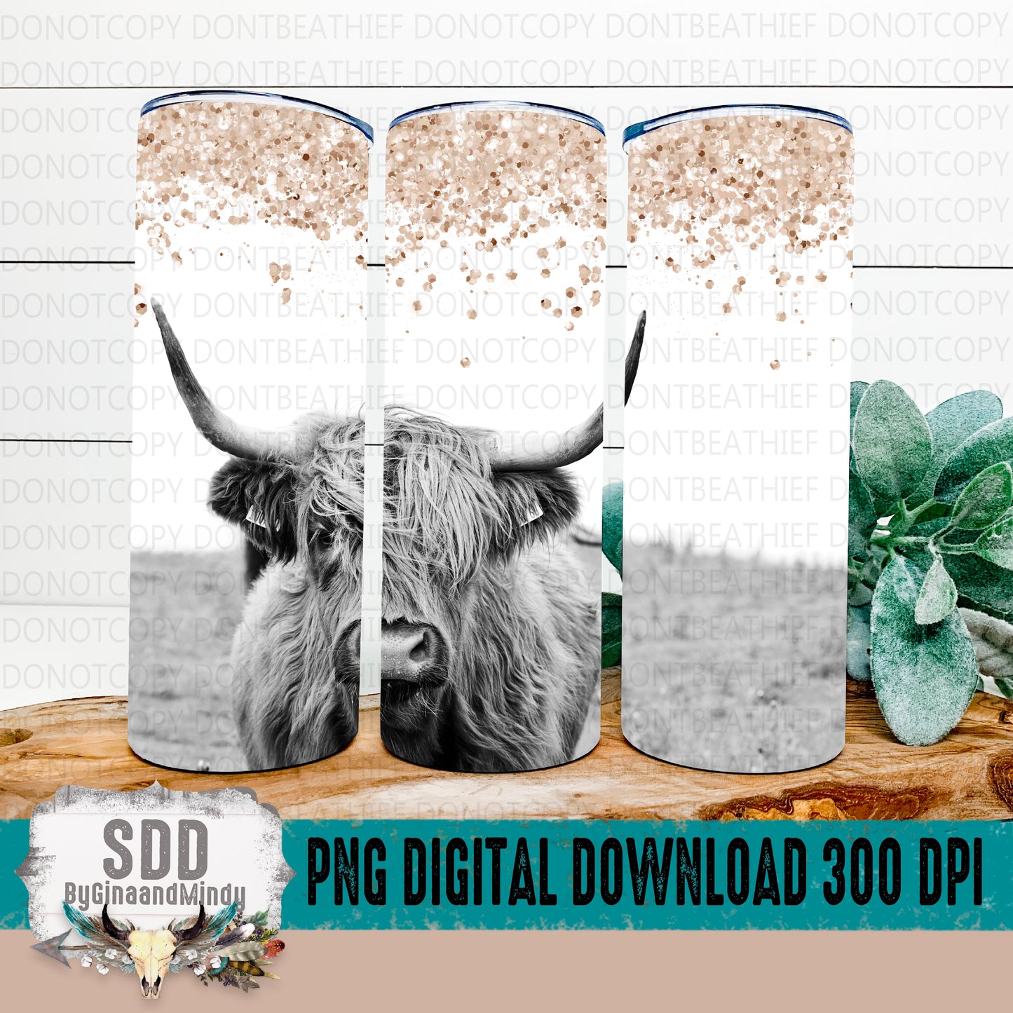 Glitzy Highland Cow Digital 20 oz Tumbler