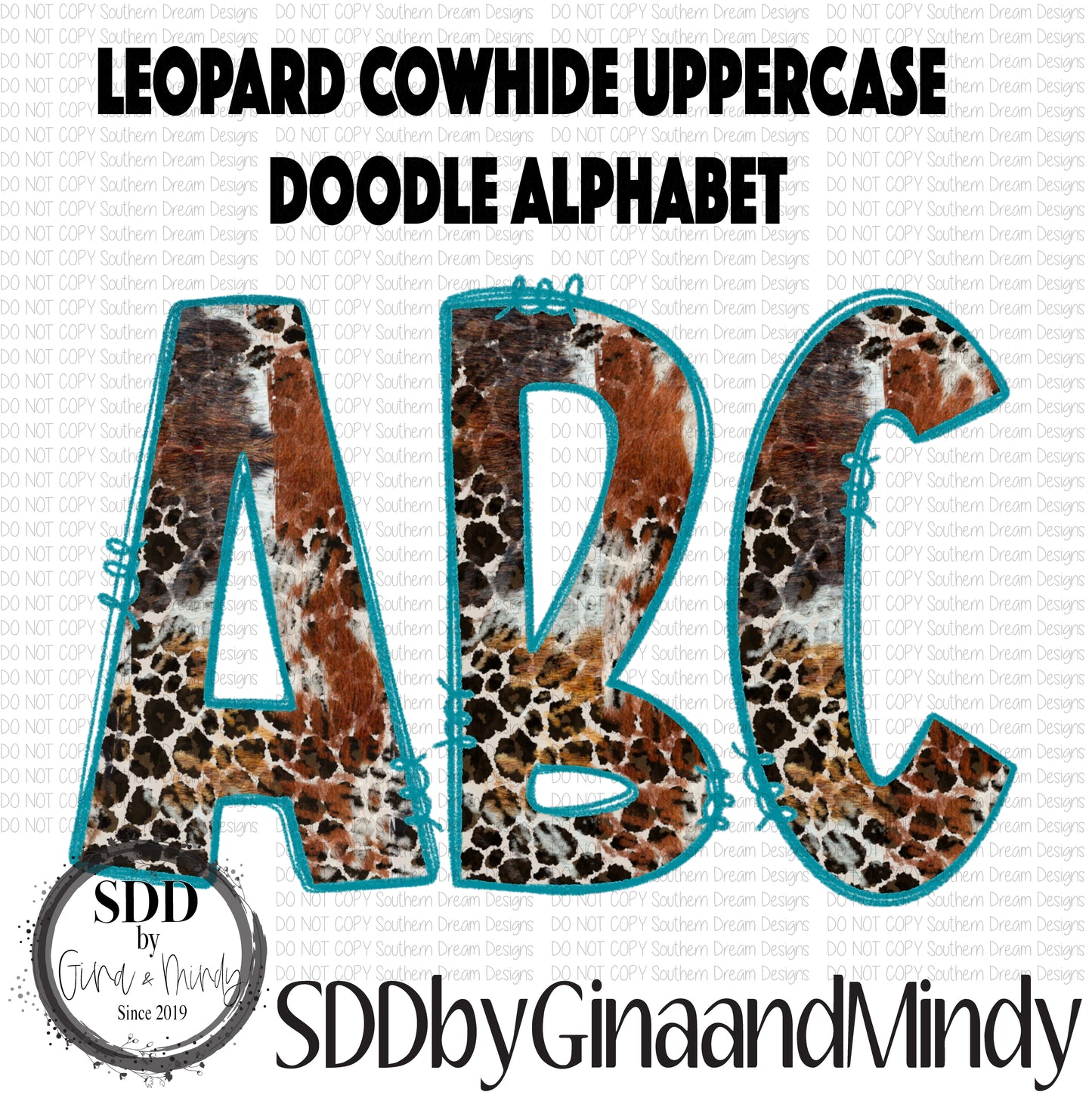 Leopard Cowhide Uppercase Alphabet Doodle Letters