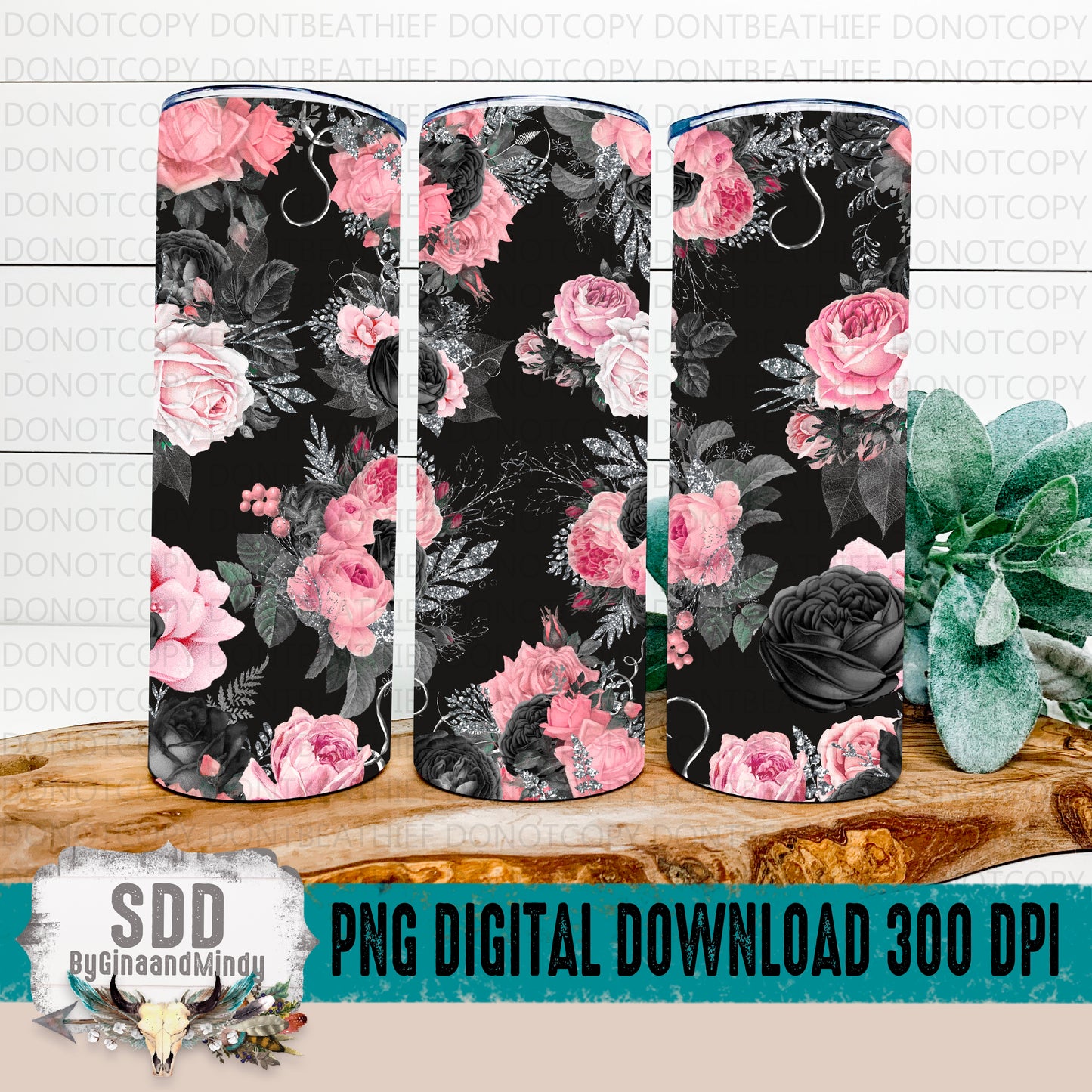 Pink & Black Floral Seamless Bundle Digital 20 oz Tumbler