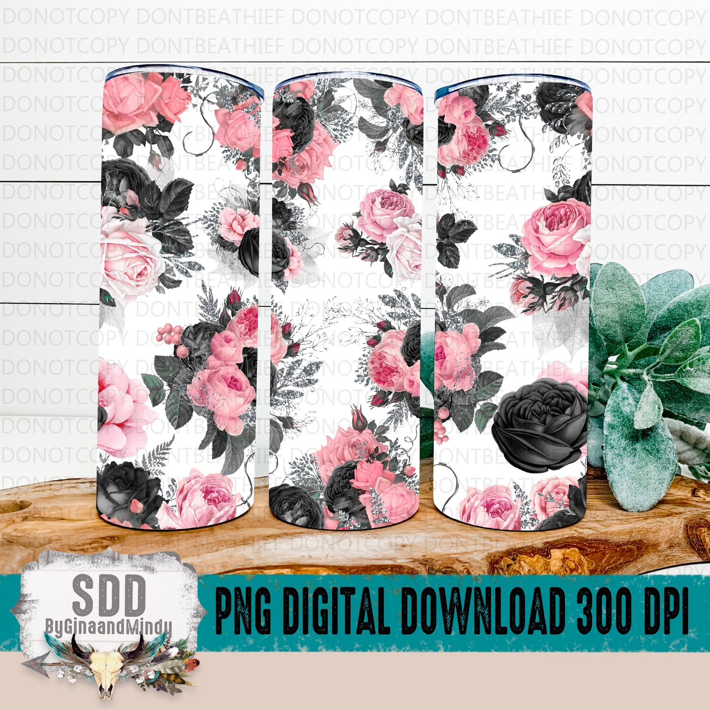 Pink & Black Floral Seamless Bundle Digital 20 oz Tumbler