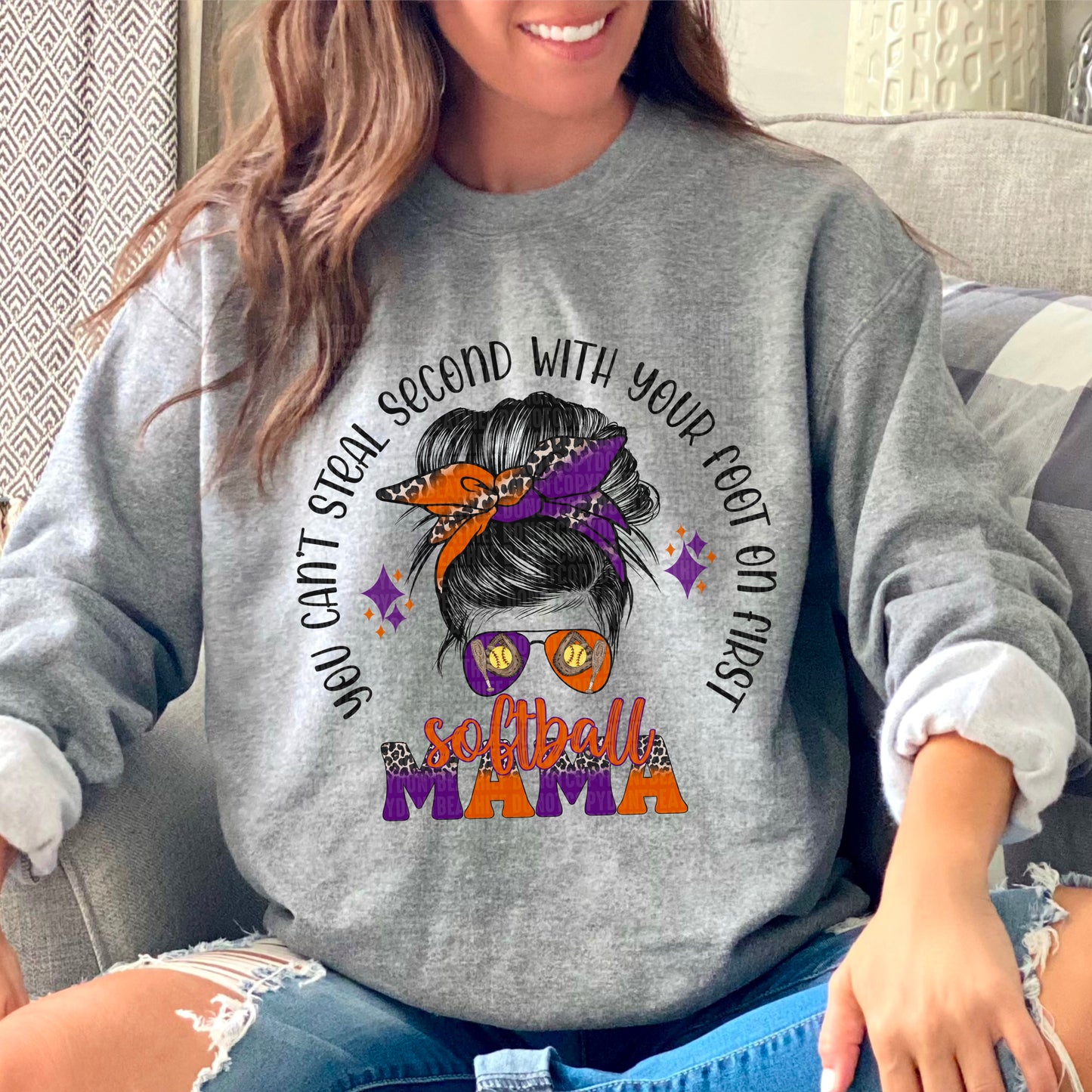 Softball Mama Messy Bun Purple/Orange