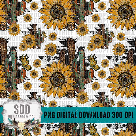 Western Sunflower Seamless Pattern