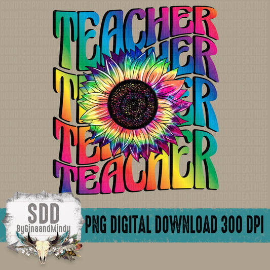 Teacher Tie-Dye Sunflower