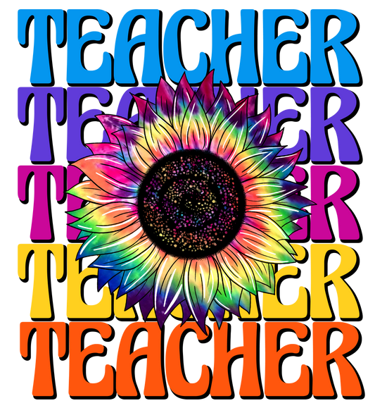 Teacher (Stacked) Tie-Dye Sunflower