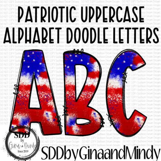 Patriotic Uppercase Alphabet Doodle Letters