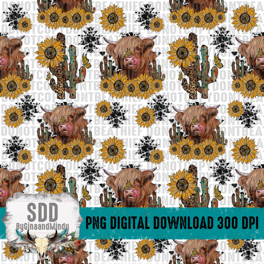 Western Highland Cow Seamless Pattern