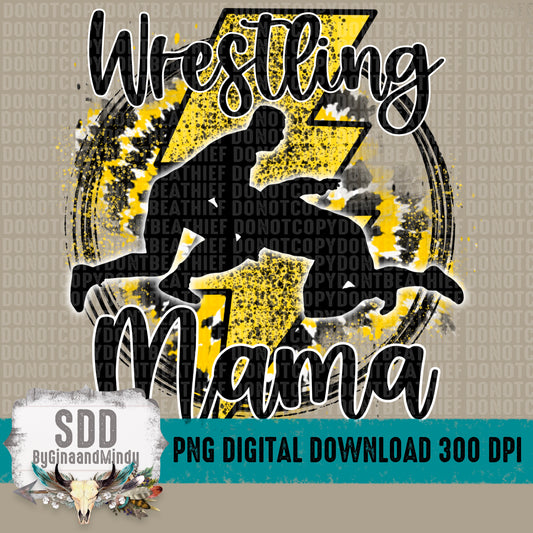 Wrestling Mama Tie Dye Black/Yellow