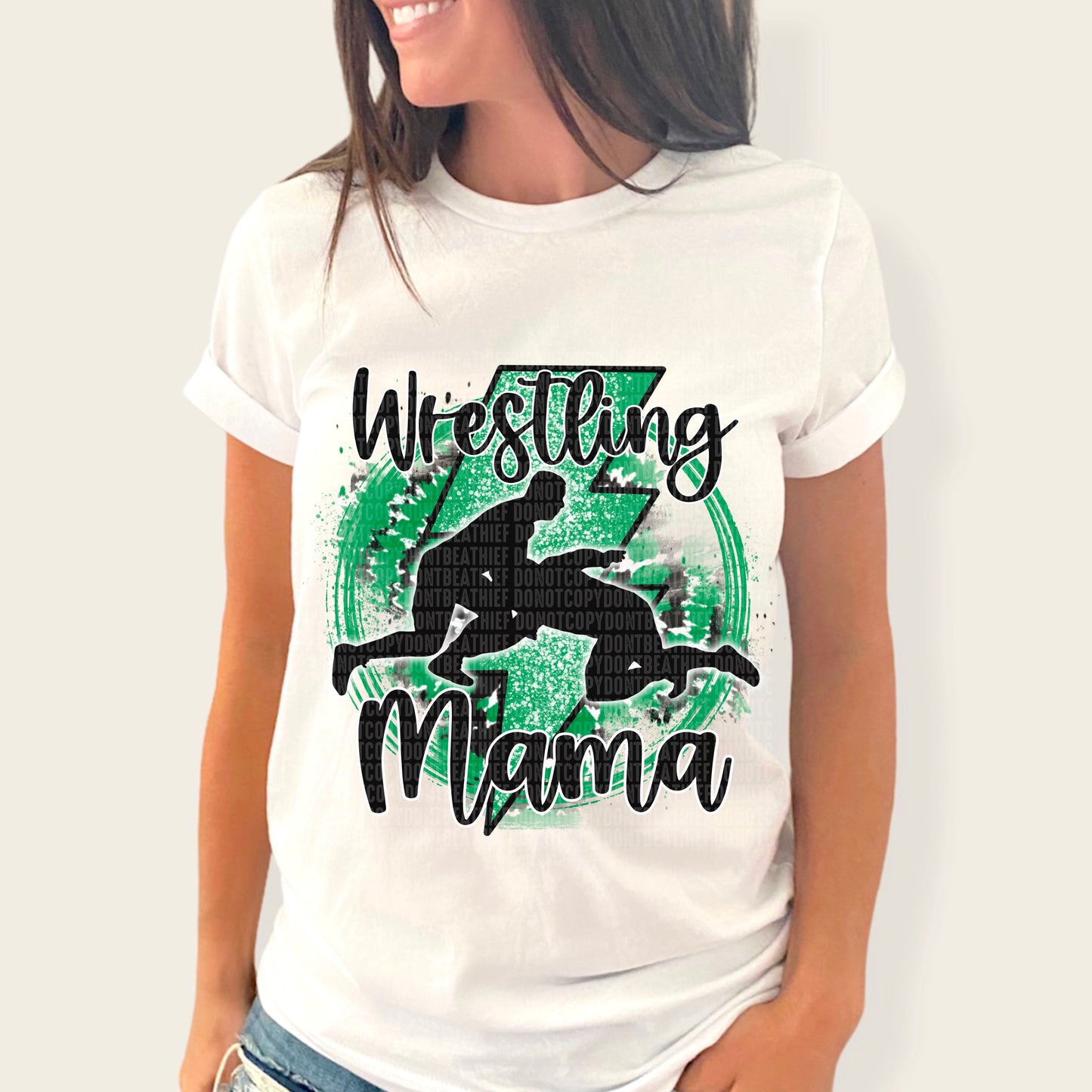 Wrestling Mama Tie Dye Green/White