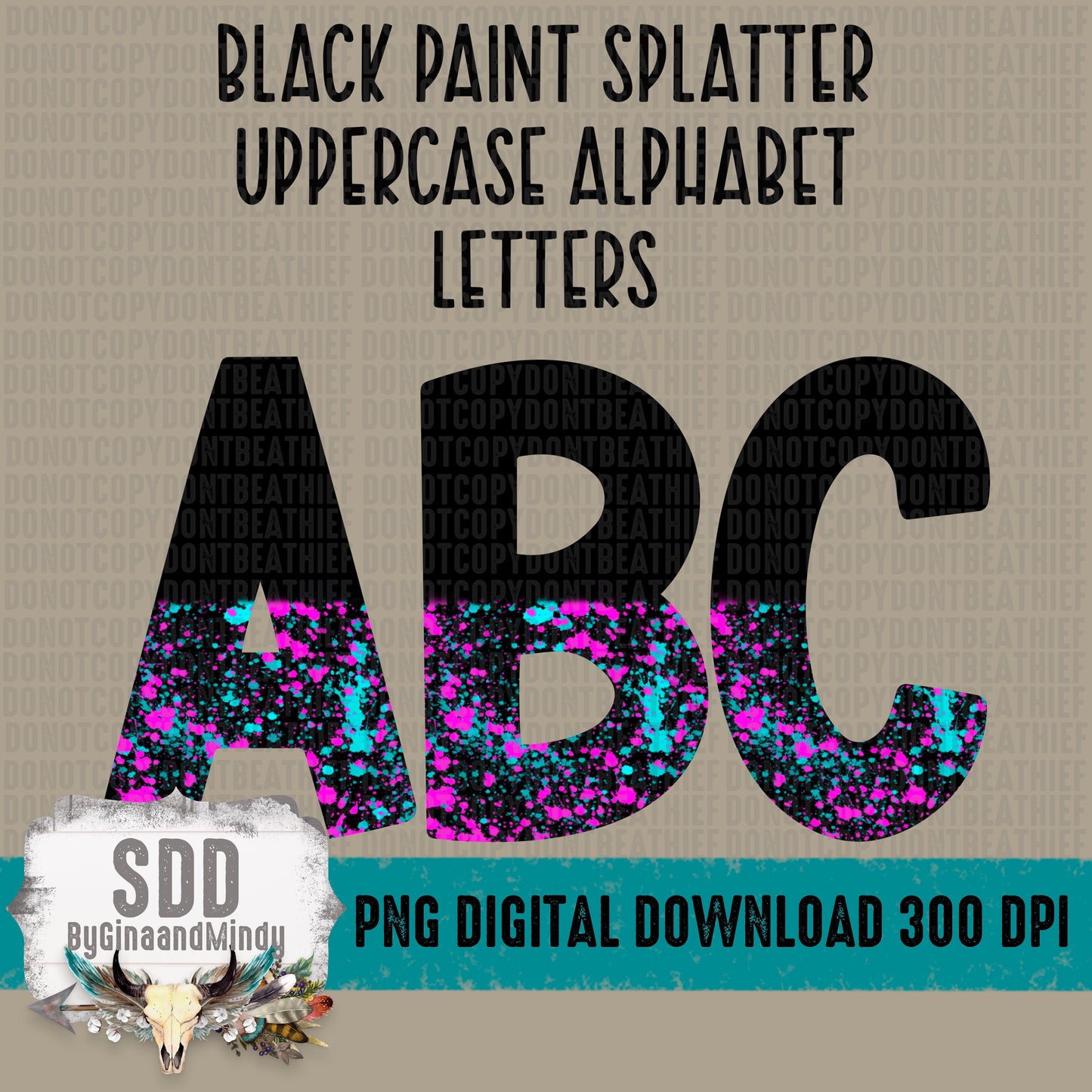 Black Paint Splatter Uppercase Alphabet Letters